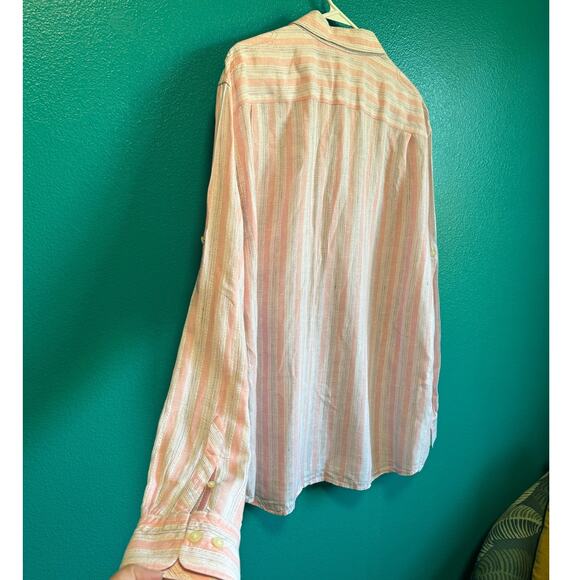 Tommy Bahama Pink & White Linen Long Sleeve Button Down Shirt Men's XL - Picture 7 of 10